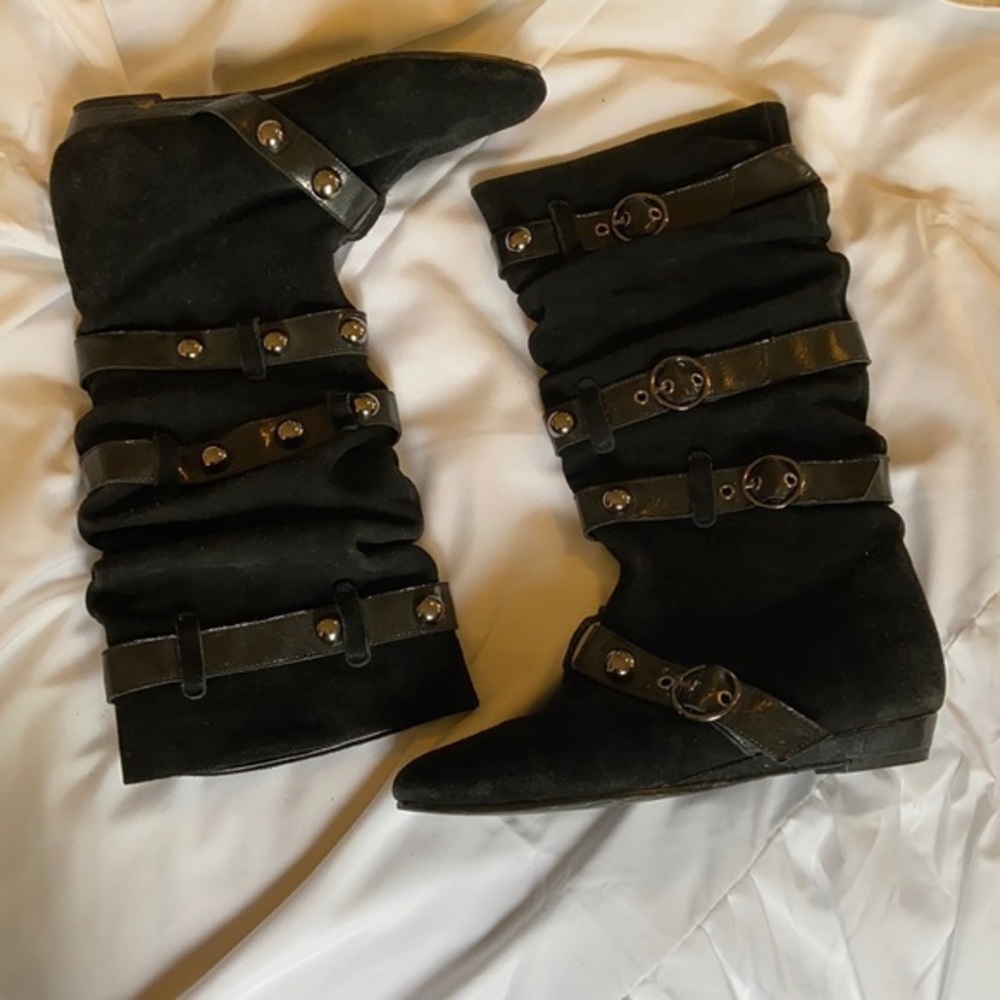 Betsey Johnson studded suede slouch boots
